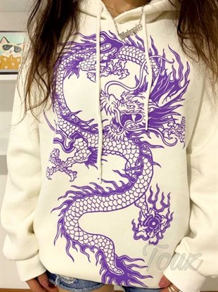 Touz Anime Harajuku Oversize Unisex Mor Dragon